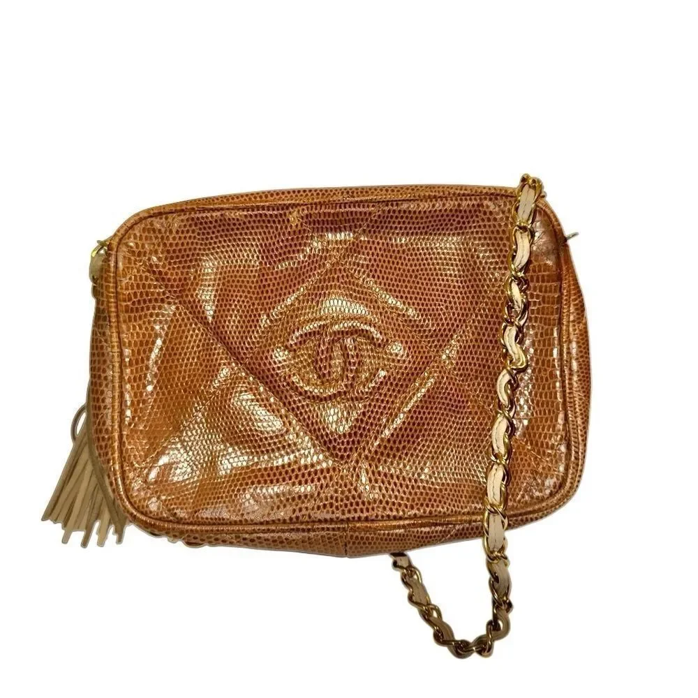 CHANEL Tan Leather Crossbody Bag with Gold Chain